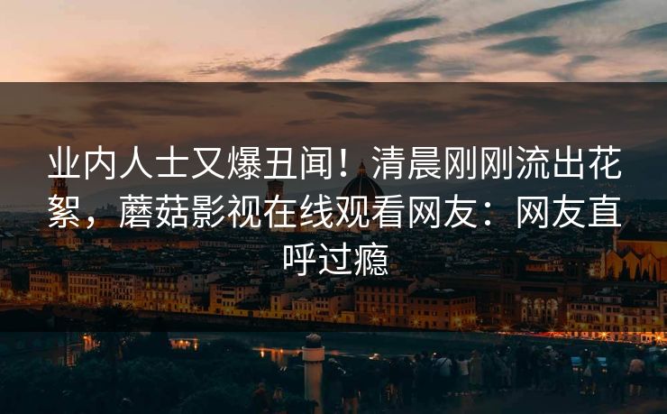 业内人士又爆丑闻！清晨刚刚流出花絮，蘑菇影视在线观看网友：网友直呼过瘾