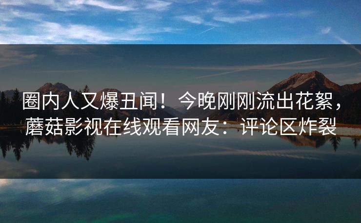 圈内人又爆丑闻！今晚刚刚流出花絮，蘑菇影视在线观看网友：评论区炸裂