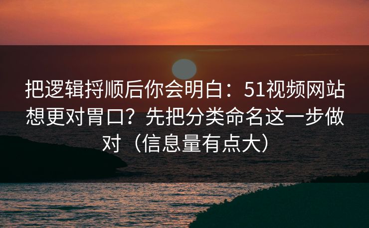 把逻辑捋顺后你会明白：51视频网站想更对胃口？先把分类命名这一步做对（信息量有点大）